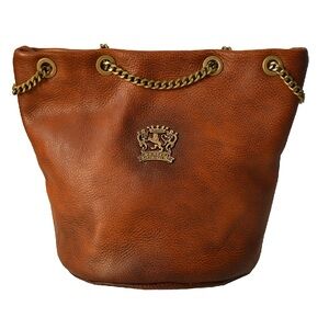 Pratesi Firenze leather purse featuring a double brass chain handle.